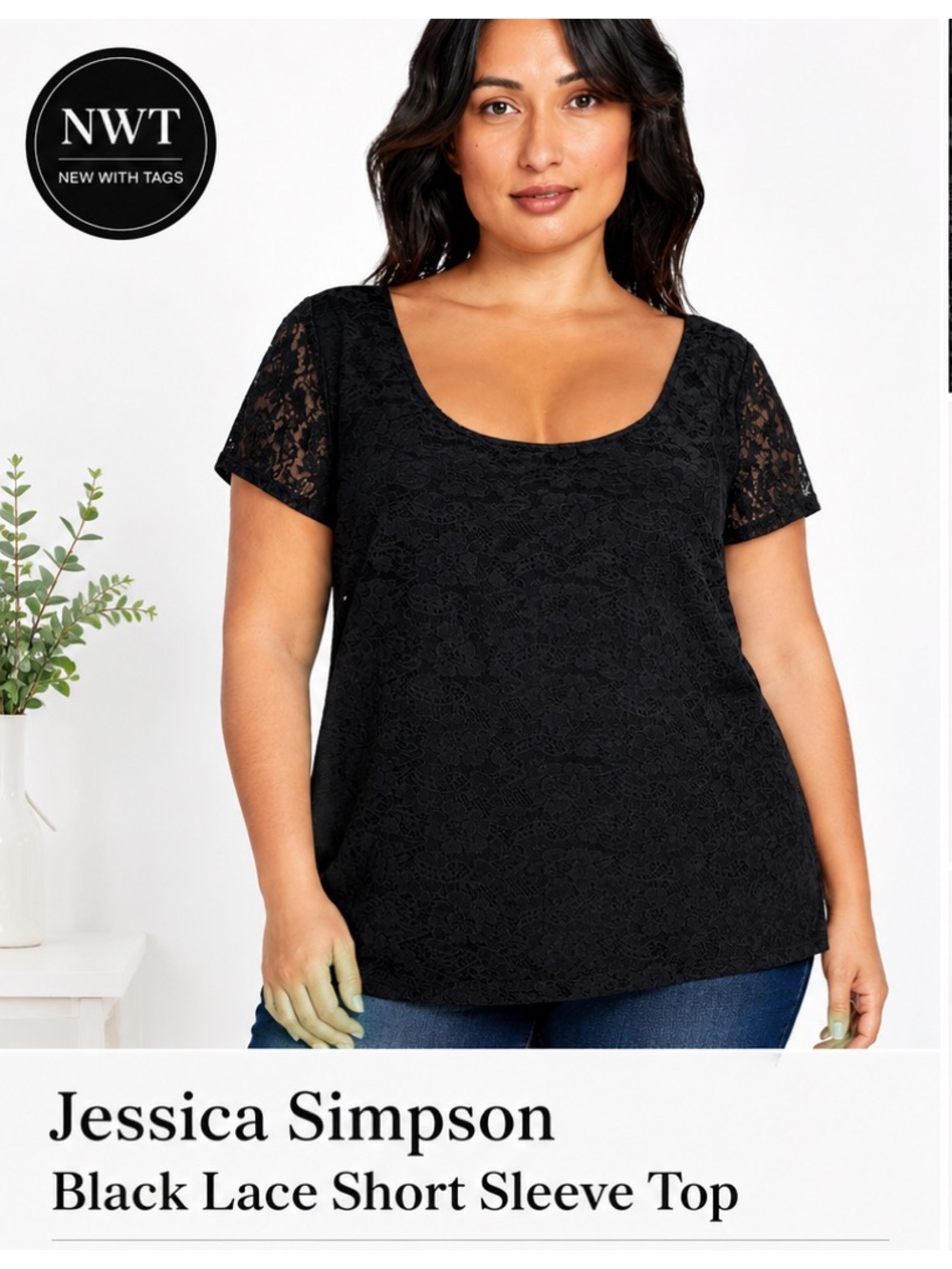 NWT Jessica Simpson Black Floral Lace Top